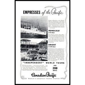 1934 Canadian Pacific Cruise Lines Vintage Print Ad Honolulu and Orient Wall Art